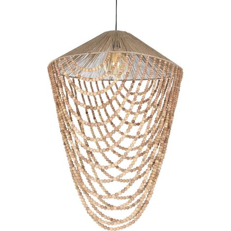 Suspension en jute et bois style naturel pour salon moderne - Naturel bois clair et jute (1/5)