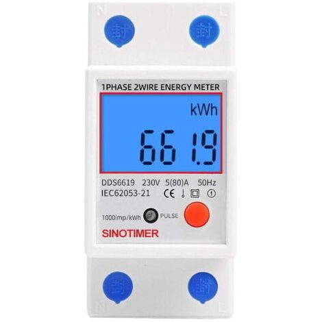 Sous compteur électrique monophasé, certifié MID, 45A max modulaire, Simple tarif, Affichage LCD. (1/4)