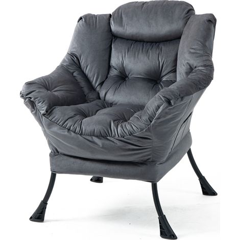 Fauteuil relax gris foncé avec structure métal, poche latérale et montage rapide, pour salon, balcon ou terrasse, confort moelleux, style simple - CHICFURN (1/5)