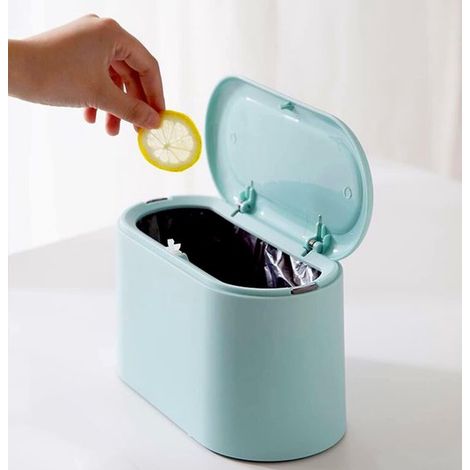 Mini papelera - Cubo de basura pequeño - Organizador de encimera de cocina - Tapa automática abatible - Tamaño compacto - Azul cielo (1/5)
