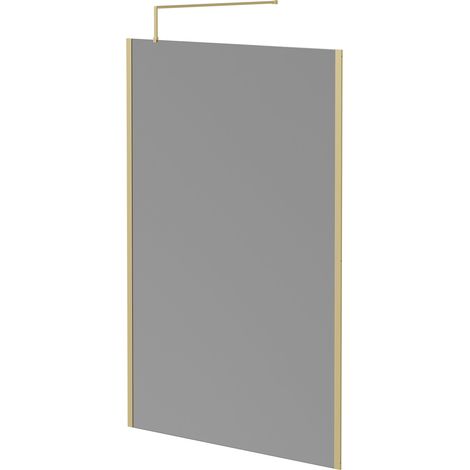 Colore 8mm Smoked Glass Brushed Brass 1950mm x 1400mm Walk In Shower Screen including Wall Channel with End Profile and Support Bar (1/5)