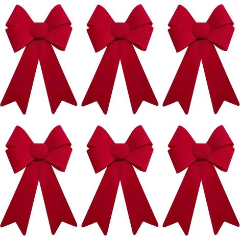 Nœud Papillon De Noël - 28 x 43 cm - Rouge Velours - Décoration Intérieure Et Extérieure - Lot De 6 (1/5)