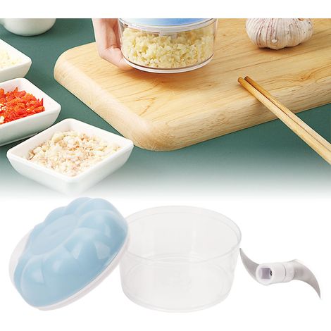 Mini hachoir à ail manuel, hachoir à ail ménager, ustensile de cuisine, presse-ail manuel, trancheuse à ail, extracteur d'ail, bleu. (1/5)