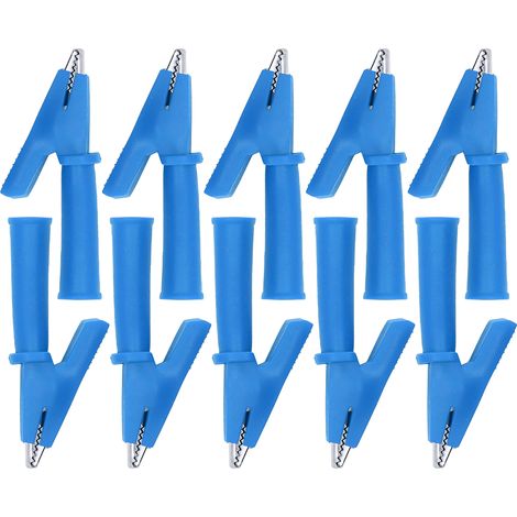 10 Pinces Crocodile Test, Clip Multimètre Sécurité PVC Laiton Bleu, Adaptateur 4mm pour Prise Banane (1/5)