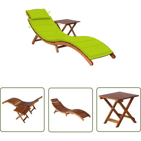 The Living Store Sonnenliege mit Tisch und Auflage Massivholz Akazie - Holz-Sonnenliege - Gartenliege - Akzientmöbel - Lounge Möbel - Sonnenschirm (1/5)