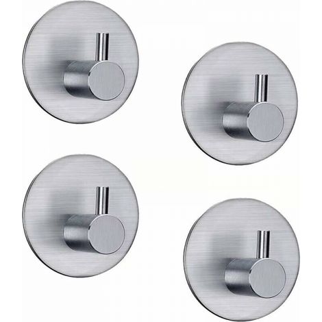 Lot de 4 crochets auto-adhésifs en acier inoxydable, adhésif 3M, étanche, robuste, porte-serviettes, porte-manteau, crochets muraux collants pour cuisine, salle de bain, bureau, placard, pas besoin de (1/5)