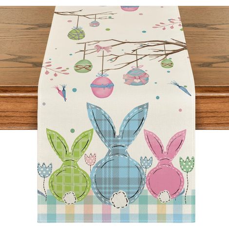 Chemin de table de Pâques à carreaux Buffalo, motif lapin, œuf et carotte, décoration de table de cuisine 33 x 183 cm (1/5)