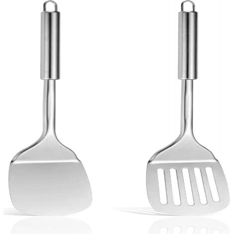 Spatule Plate - Spatule Concave - Ensemble de 2 Ustensiles de Cuisine en Acier Inoxydable - Résistant à la Chaleur - Pour Cuisson et Pâtisserie - 2 Pièces