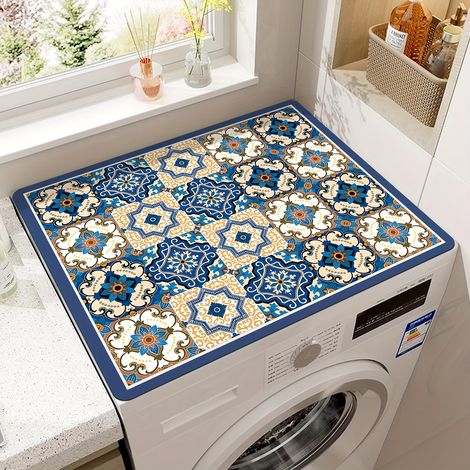 Tapa superior para lavadora con diseño de mosaico retro vibrante, impermeable y fabricada con tierra de diatomeas (56x60cm) (1/3)