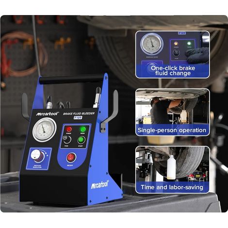 Cambiador de líquido de frenos, capacidad de 1,2 L, alimentación de 220 V/110 V, rango de presión de 0,7 a 2,5 bar, compatible con varios modelos de vehículos. (1/5)