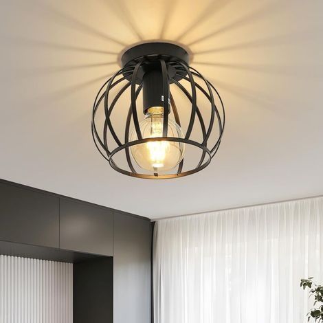 Vintage-Industrie-Deckenleuchte, Retro-Käfigdesign, E27-Deckenleuchte, Metall-Deckenlampe für Küche, Schlafzimmer, Eingangsbereich (Schwarz) (1/4)