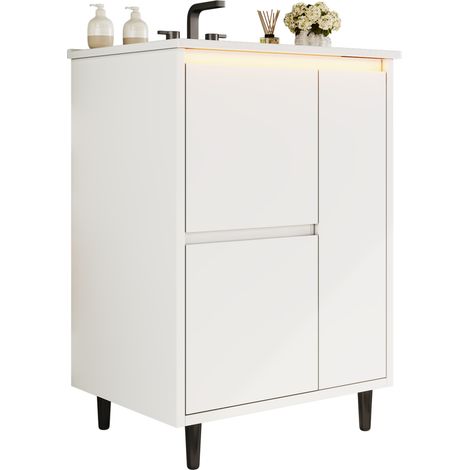 Mobile bagno freestanding bianco 61x46,5x87 cm con lavabo in ceramica e 2 cassetti (1/5)