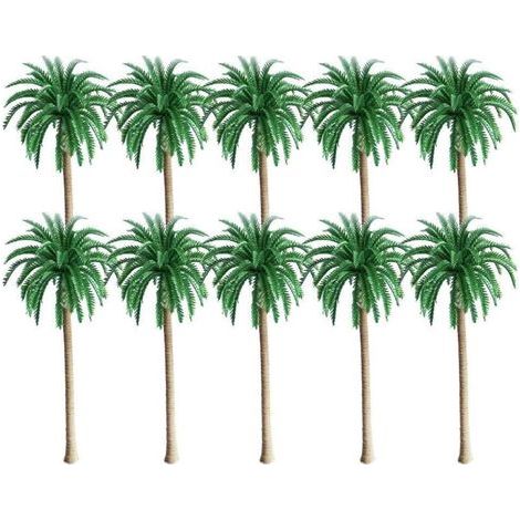 10-teiliges Landschaftsmodell-Set mit Kokospalmen. Ein üppiges Landschaftsmodell mit Palmen. Miniatur-Kokospalmen-Pflanztöpfe, Bonsai-Gestaltung, Mini-Landschaftskulisse.