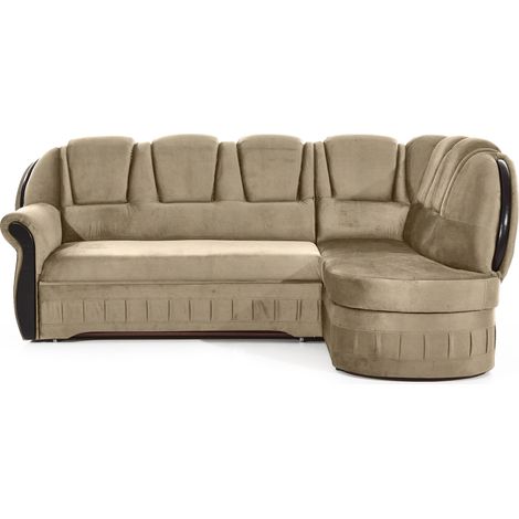 Canapé d'angle convertible avec rangement en velours Majesté angle droit-Marron clair-angle droit (1/5)