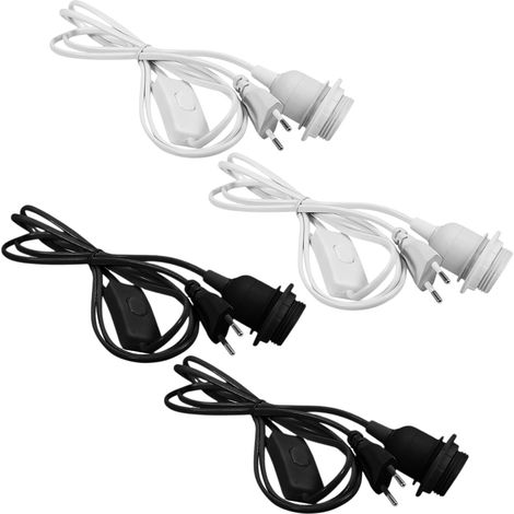 Support Lampe E27 - 4 Pièces - Blanc et Noir - Avec Interrupteur Intégré - Pour Suspension et Plafonnier - Câble 1,8 m