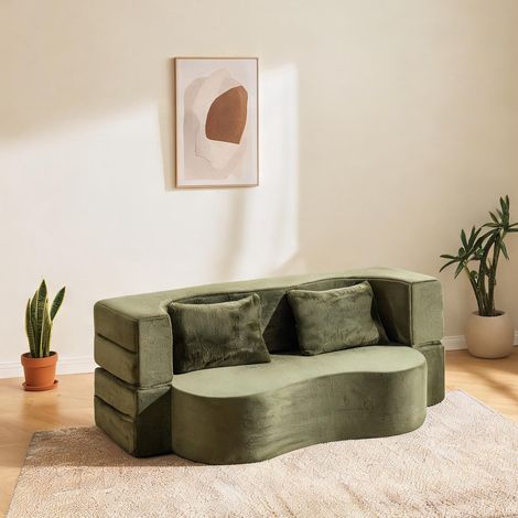 Canapé convertible 2 places vert avec dossier et couchage en foam (1/5)