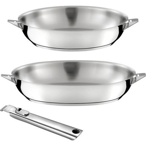Eclipse - Lot de 2 poêles 24-28 cm inox finition miroir avec poignée amovible