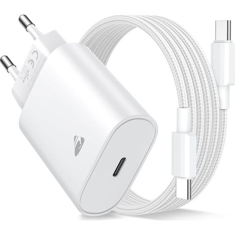 Chargeur USB C Rapide pour iPhone 17/16/15,Prise Adaptateur USB C Chargeur Rapide avec 2m Câble USBC,Compatible iPhone 17/17 Air,16e,16/15 Plus,17/16/15 Pro, Pro Max, Pad, Adaptateur Secteur (1/5)
