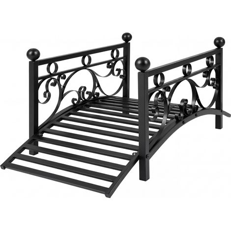 Pont de jardin métallique 1 m avec rampes décoratives à motifs doubles, pont arqué pour bassin, ruisseau et aménagement paysager extérieur