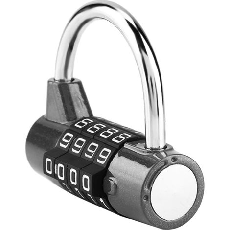 Candado de combinación de 4 dígitos para viajes, maletas, taquillas de gimnasio, seguridad, negro (1/5)