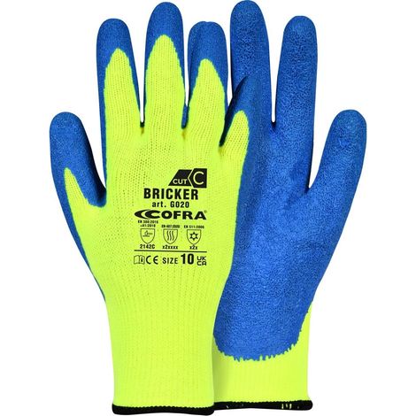 Gants de manutention hiver enduits latex à isolation thermique -20°C BRICKER COFRA (Lot de 12) Jaune 10 (1/2)
