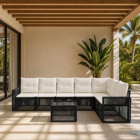 vidaXL Ensemble de canapé de jardin 8 pcs Noir et blanc crème (1/5)