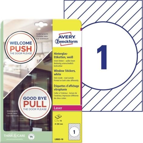 ADHESIVOS DE PAPEL PARA VENTANAS 200 MM 10 HOJAS POR PAQUETE.  AVERY L9003-10