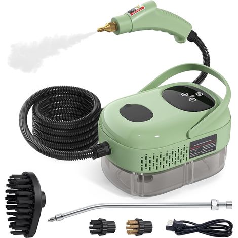 Nettoyeur vapeur 2500 W, haute pression et haute température, 1000 ml, 3 bars, avec 3 têtes de brosse (vertes) (1/5)