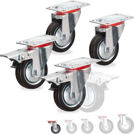 Roues charge lourde 75 mm Lot de 4 Pivotantes à 360° avec roulement à billes 200 kg de capacité 2 freins en acier galvanisé (1/5)