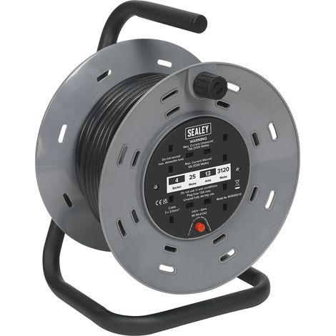Sealey BCR2525 25m Cable Reel with Thermal Trip 4 x 230V