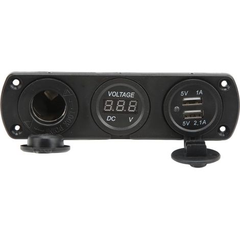 Panneau de Prise 3 en 1 avec Double Prise USB, Allume-Cigare, Couvercle étanche et Voltmètre Numérique LED pour Camions, Véhicules Marins, Camping-Cars, Bateaux et Plus Encore (1/5)