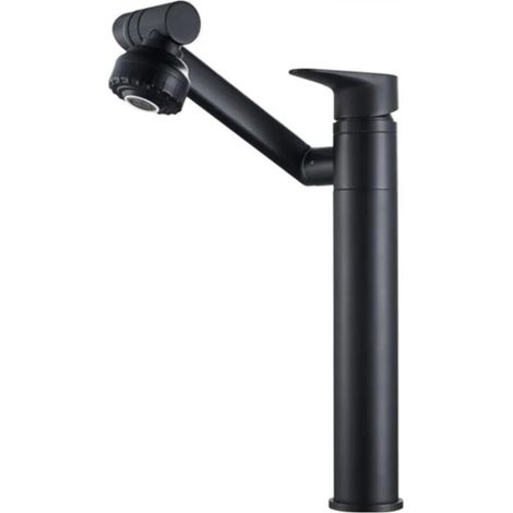 Robinet pour évier de cuisine, Robinet de salle de bains Triple à 360 degrés, mélangeur d'eau chaude et froide monté sur le pont, aérateur (Black High) (1/5)