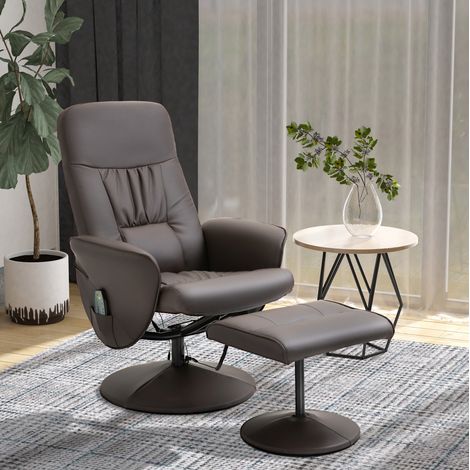 Fauteuil relax TV massant inclinable 145° pivotant 360° avec repose-pieds, 10 points de massage, cuir régénéré marron, 76 x 81 x 105 cm  CHICFURN (1/5)