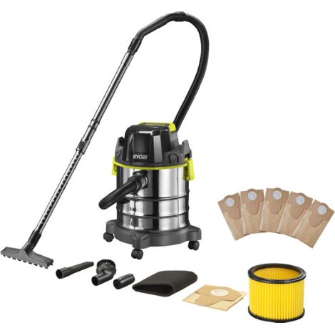 Pack RYOBI - Aspirateur eau et poussière R18WDV-0 - 18V One Plus - sans batterie ni chargeur - Lot de 5 sacs poussière RAKWDV05 - 20L