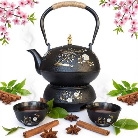 HERVIDOR DE HIERRO FUNDIDO 1L INFUSOR DE T脡 DE HIERBAS 2 TAZAS DE HIERRO FUNDIDO + CALENTADOR (1/5)