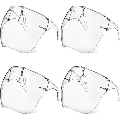 Lot de 4 masques de protection avec lunettes, antibuée, transparents, réutilisables, en plastique, anti-éclaboussures, pour femmes, hommes et enfants