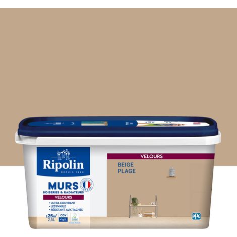 Ripolin – Peinture intérieure ultra-couvrante aspect velours 2,5L – Beige plage – Pour murs, boiseries et radiateurs – Fabrication française