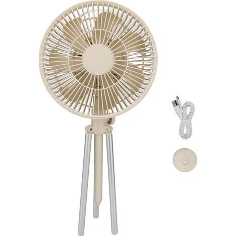 Ventilateur de camping trépied USB avec batterie rechargeable 10 000 mAh et veilleuse intégrée (beige) (1/4)