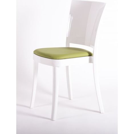 Sedia policarbonato BIANCO Lucienne - con cuscino ECOPELLE NABUK Colore cuscino Verde Muschio (1/5)