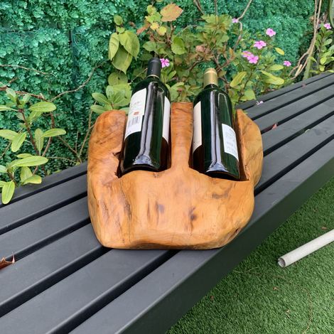 Porte-bouteilles vintage en bois d'épicéa naturel à deux compartiments irréguliers pour bar et cuisine (1/5)
