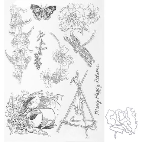 Tampon en caoutchouc TPR transparent rectangle motifs fleurs oiseaux DIY scrapbooking artisanal (1/5)