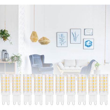 Lot de 10 ampoules LED G9 4W 54 LED à deux broches pour lustre ou applique murale, AC100/265V, blanc chaud (1/5)