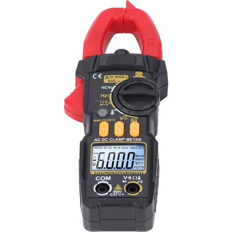 Pince ampèremétrique numérique avec écran LCD, 6000 points, multimètre pour la mesure du courant alternatif et continu, de la tension, des diodes, de la température et de la capacité. (1/5)