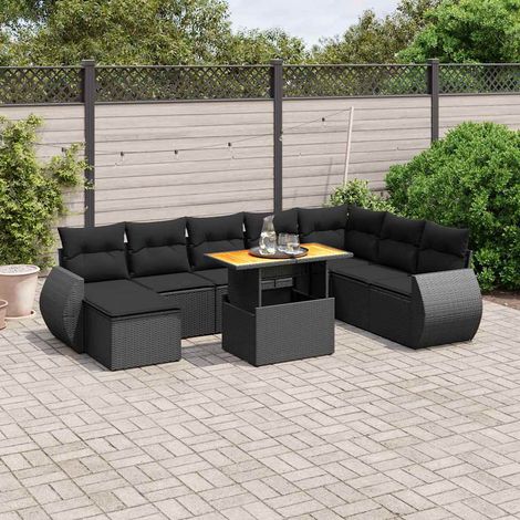 Salon de jardin 9 pièces en résine tressée noire avec coussins et table relevable, 76.31kg - PANGIVO (1/3)