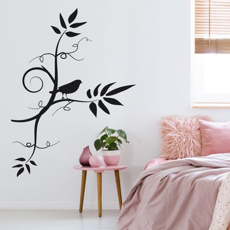Sticker Mural - Branche Oiseau - 17x23 cm - Noir (1/4)
