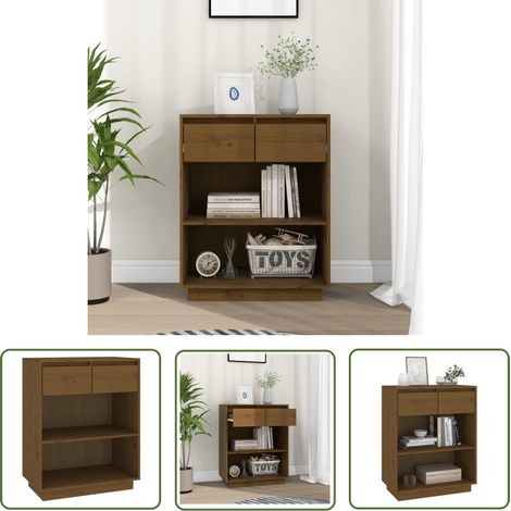 The Living Store Armoire console Marron miel 60x34x75 cm Bois de pin solide - Buffet - Meuble TV - Commode - Armoire Console - Rangement (1/5)