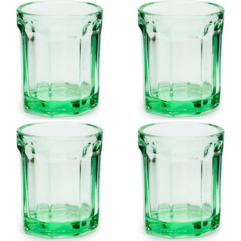 Paola Navone Lot de 4 verres à eau vert transparent sans couvercles - Verres à eau vert transparent sans couvercles - Essentiels pour la maison, cuisine, boissons, jus, café (1/5)