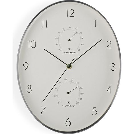 VERSA reloj aluminio &43 termometro &43 higrometro 30 cm , Reloj aluminio &43 termometro &43 higometro 30cmMarca: VersaReloj pared aluminio ovalado A35 analógicoMaterial: Crist (1/3)