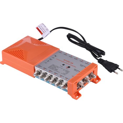 Répartiteur 12 sorties pour signaux TV terrestre et radio – Amplificateur intérieur MATV/SAT avec boucle IRS, gain 20dB, faible bruit, filtre 4G, fixation murale, prise EU 230V (1/5)