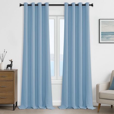 Lot de 2 Rideau Occultant Bleu Ciel à Oeillets pour Chambre 140x245 CM, Rideaux Thermiques Isolants Anti Froid et Chaleur Décoration Porte Fenetre Salon Moderne, Rideau Opaque Doux (1/5)